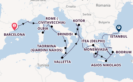 Mediterranean Sea from Barcelona, Spain with the Seabourn Ovation 