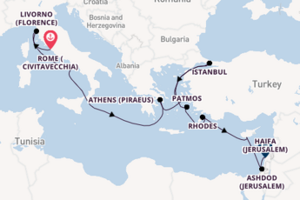 12 day voyage from Rome (Civitavecchia) to Haifa (Jerusalem)