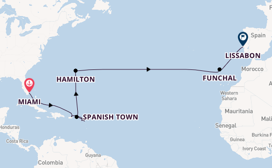 trans-Atlantisch vanaf Miami, Verenigde Staten met de Silver Dawn