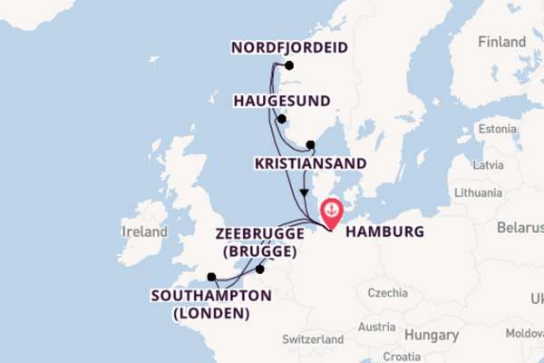 Noorwegen vanaf Hamburg, Duitsland met AIDAperla