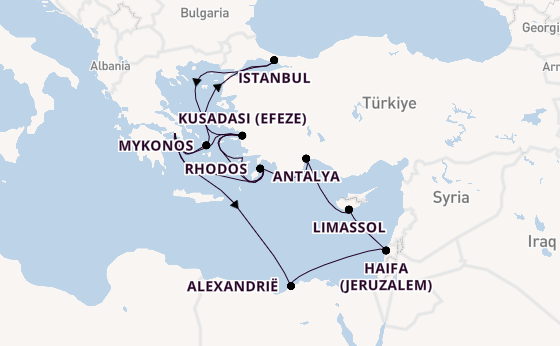 Oostelijke Middellandse Zee vanaf Athene (Piraeus), Griekenland met de Rotterdam