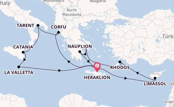 Middellandse Zee vanaf Heraklion, Griekenland met de Mein Schiff 5