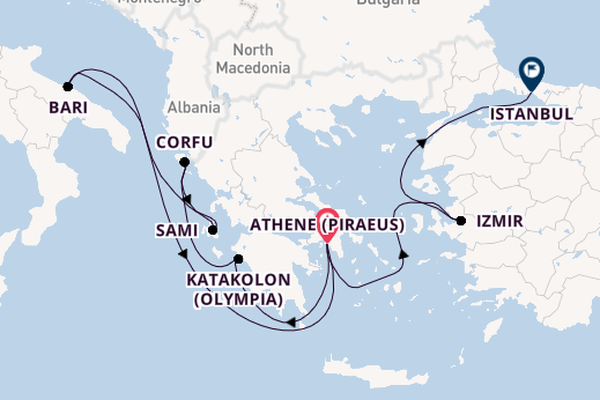 Oostelijke Middellandse Zee vanaf Athene (Piraeus), Griekenland met de MSC Sinfonia