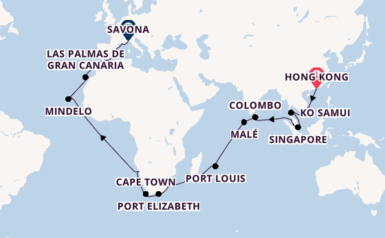 Southeast Asia from Hong Kong, China with the Costa Deliziosa