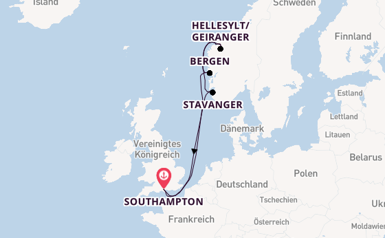 Norwegen ab Southampton, Großbritannien auf der Disney Wish