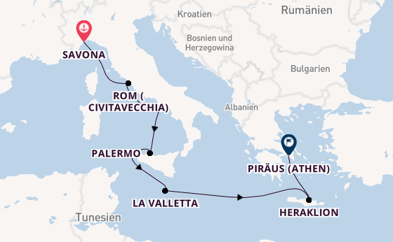 Mittelmeer ab Savona, Italien auf der Costa Pacifica