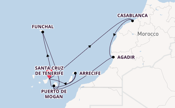 Canary Islands from Santa Cruz de Tenerife, Spain with the Azura