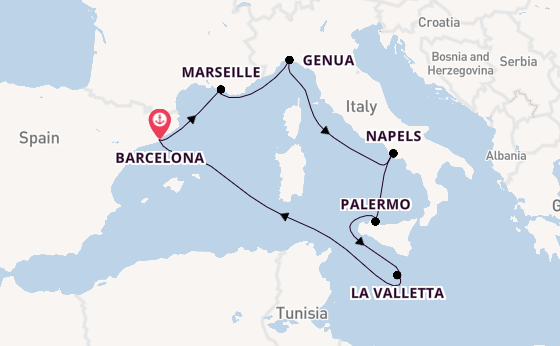 Westelijke Middellandse Zee vanaf Barcelona, Spanje met de MSC Seaview