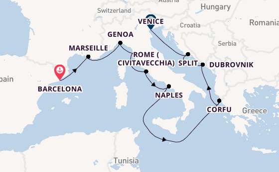Mediterranean Sea from Barcelona, Spain with the Viking Astrea