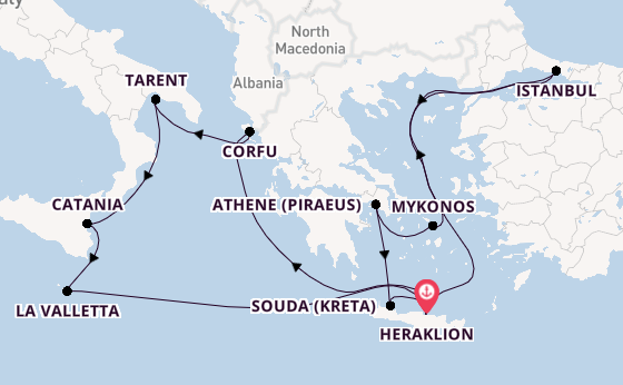Middellandse Zee vanaf Heraklion, Griekenland met de Mein Schiff 5