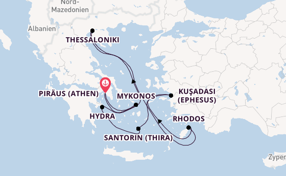 Östliches Mittelmeer ab Piräus (Athen), Griechenland auf der Celebrity Infinity