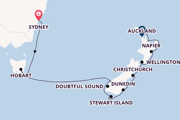 Nieuw Zeeland vanaf Sydney, Australië met de Silver Moon