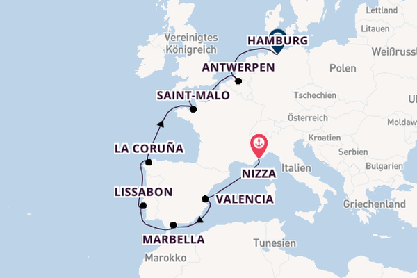 Westliches Mittelmeer ab Nizza, Frankreich auf der EUROPA