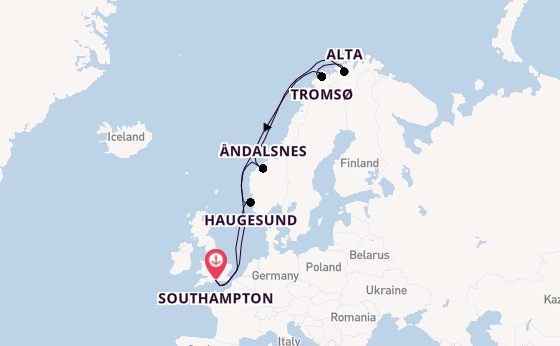 Norway from Southampton, England with the Aurora