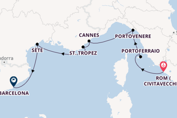 Westliches Mittelmeer ab Rom (Civitavecchia), Italien auf der Seabourn Venture