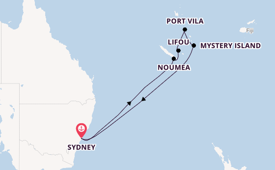 Zuidelijke Stille Oceaan vanaf Sydney, Australië met de Carnival Adventure