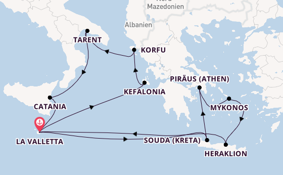 Mittelmeer ab La Valletta, Malta auf der Azura
