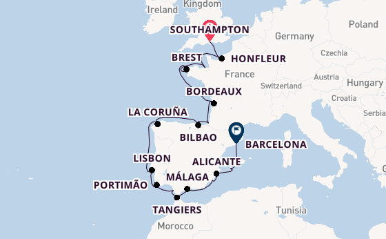 Western Mediterranean from Southampton, England with the Seven Seas Mariner