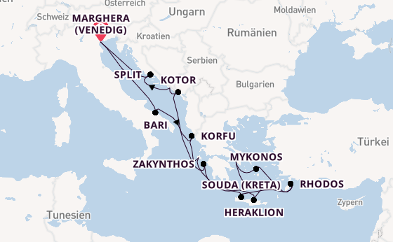 Östliches Mittelmeer ab Marghera (Venedig) auf der Costa Deliziosa