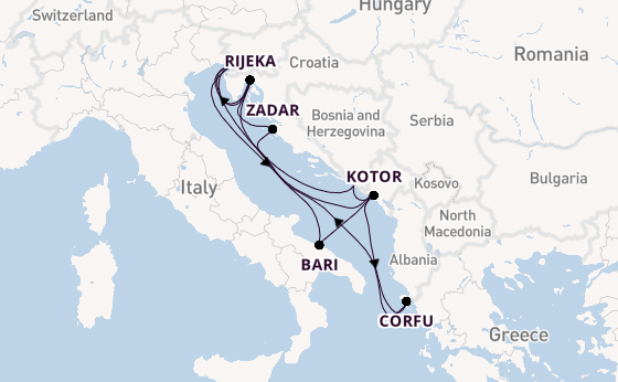 Middellandse Zee vanaf Triëst, Italië met de Mein Schiff 4