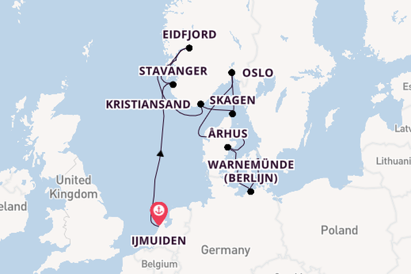 Noorwegen vanaf IJmuiden, Nederland met de Silver Spirit