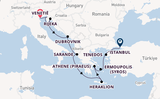 Oostelijke Middellandse Zee vanaf Venetië, Italië met de Sirena