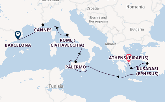 Mediterranean Sea from Athens (Piraeus), Greece with the Valiant Lady