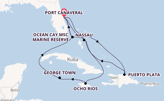 Karibik ab Port Canaveral, USA auf der MSC Seashore