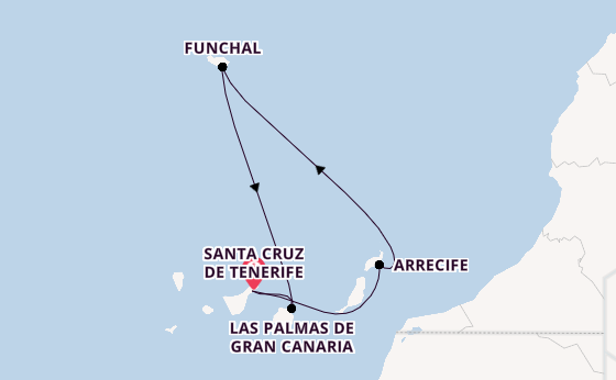 Canary Islands from Santa Cruz de Tenerife, Spain with the Costa Smeralda