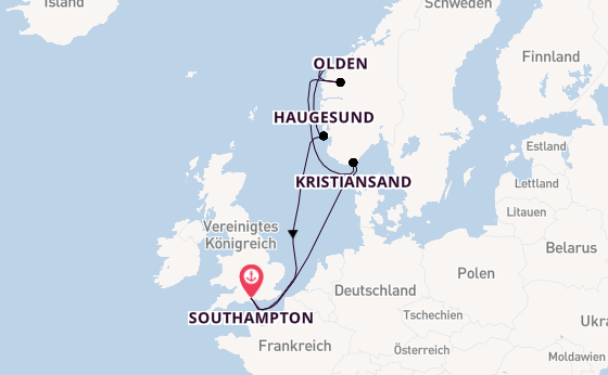 Norwegen ab Southampton, Großbritannien auf der Disney Wish