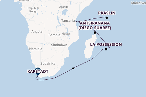 Indischer Ozean ab Mahé, Seychellen auf der Seabourn Quest