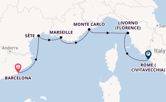 Western Mediterranean from Barcelona, Spain with the Viking Sea