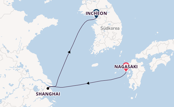 Ostasien ab Nagasaki, Japan auf der Costa Serena