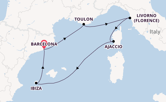 Tuscany, Corsica & Ibiza with Barcelona Stay