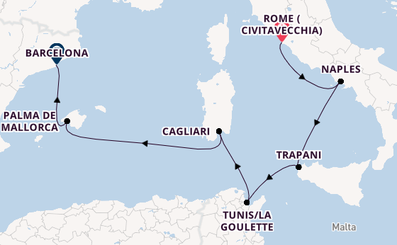 Western Mediterranean from Rome (Civitavecchia), Italy with the Silver Nova