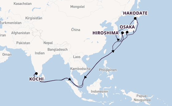 Japan ab Tokio, Japan auf der Silver Moon