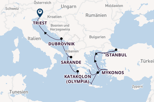 Östliches Mittelmeer ab Piräus (Athen), Griechenland auf der Nieuw Amsterdam