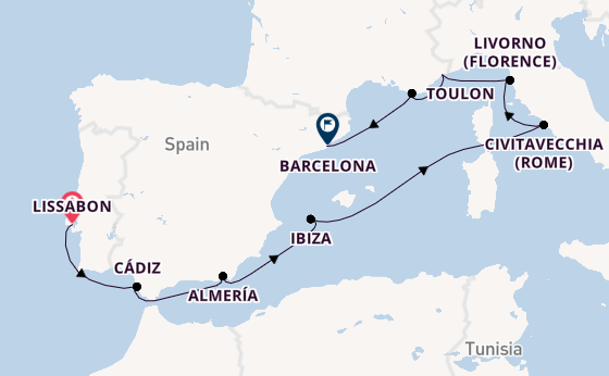 Westelijke Middellandse Zee vanaf Lissabon, Portugal met de Seven Seas Mariner