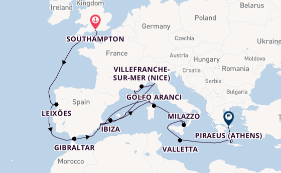 Western Mediterranean from Southampton, England with the Balmoral