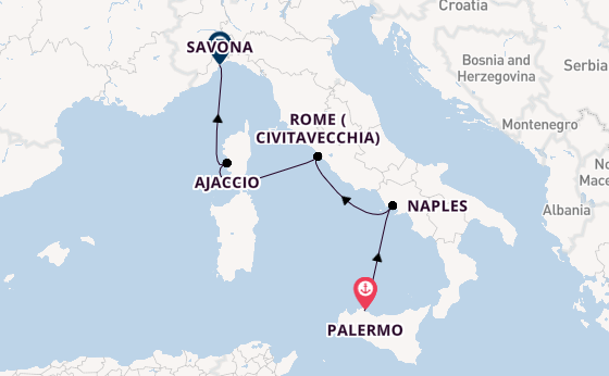 Western Mediterranean from Palermo, Sicily, Italy with the Costa Fascinosa