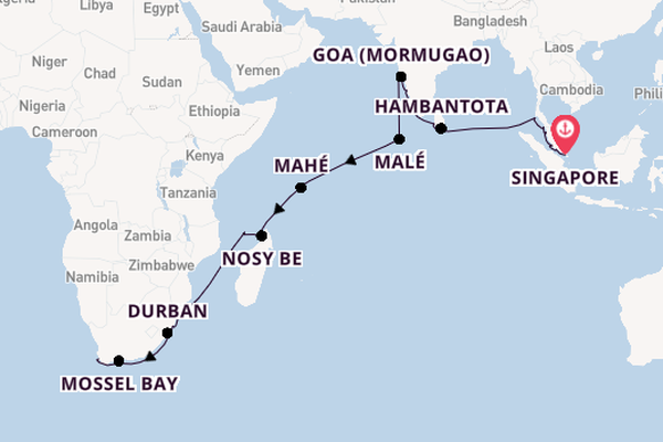 Afrika vanaf Singapore, Singapore met de Nautica