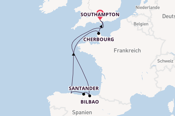 England ab Southampton, Großbritannien auf der Queen Anne