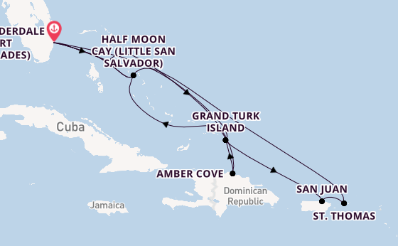 Caribbean from Fort Lauderdale (Port Everglades), Florida, USA with the Rotterdam