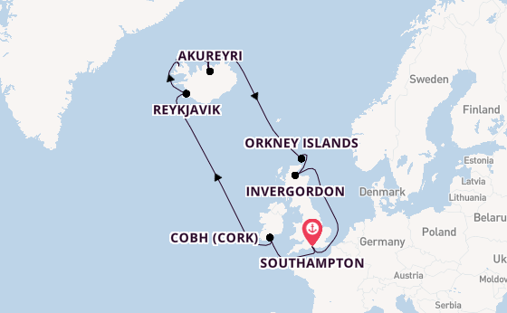 British Isles from Southampton, England with the Britannia 