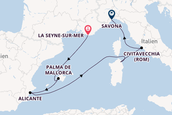 Westliches Mittelmeer ab La Seyne-sur-Mer, France auf der Costa Pacifica