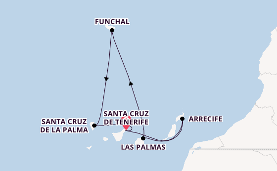 Canarische Eilanden vanaf Santa Cruz de Tenerife, Tenerife, Spanje met de Mein Schiff Relax