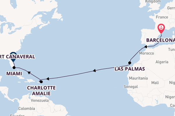 Transatlantic from Barcelona, Spain with the MSC Grandiosa