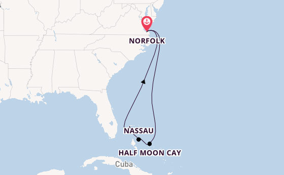 Caribbean vanaf Norfolk, Verenigde Staten met de Carnival Sunshine