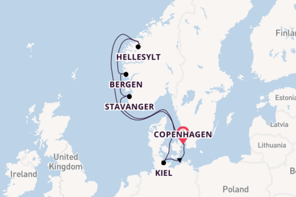 Norway from Copenhagen, Denmark with the Costa Diadema