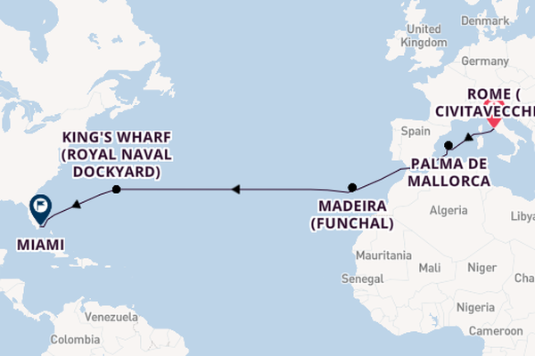 Transatlantic & Repositioning from Rome (Civitavecchia), Italy with the Seven Seas Grandeur